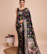 Black woven paithani style saree with blouse piece