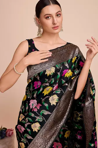 Black woven paithani style saree with blouse piece