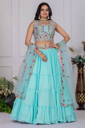 sky blue Designer Bollywood Style Lehenga Choli