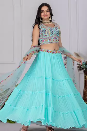 sky blue Designer Bollywood Style Lehenga Choli