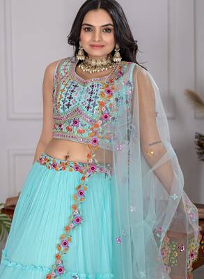 sky blue Designer Bollywood Style Lehenga Choli 3