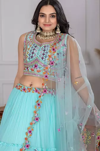 sky blue Designer Bollywood Style Lehenga Choli