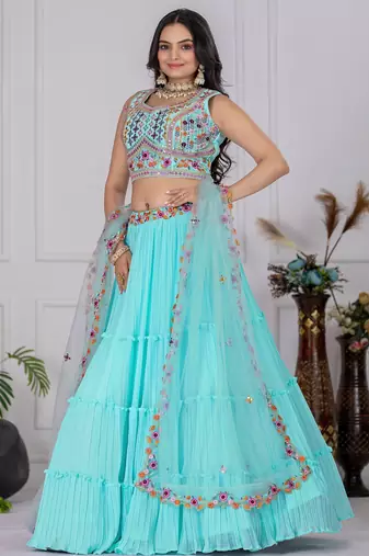 sky blue Designer Bollywood Style Lehenga Choli