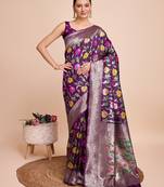 Purple woven paithani style saree with blouse piece