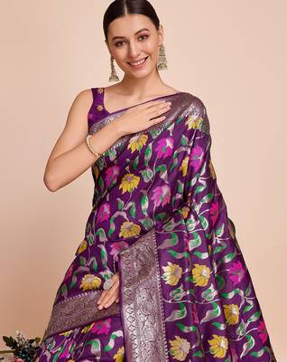 Purple woven paithani style saree with blouse piece 2