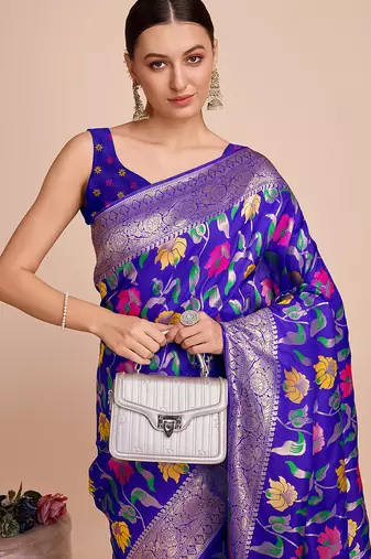 Royal blue woven paithani style saree with blouse piece