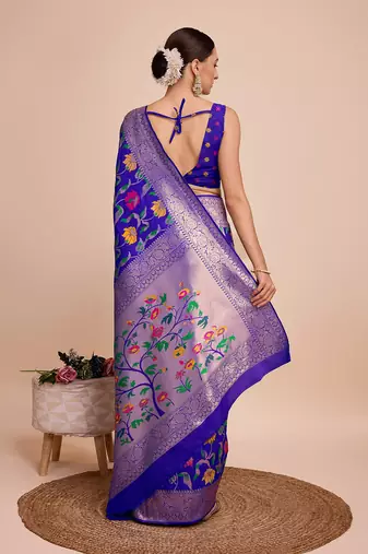 Royal blue woven paithani style saree with blouse piece