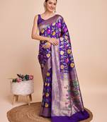 Violet woven paithani style saree with blouse piece