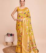 Yellow woven paithani style saree with blouse piece