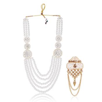 Traditional Groom Sherwani Mala Set with Brooch 1