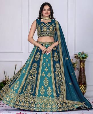 teal blue Designer Bollywood Style Lehenga Choli 1