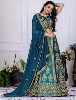 teal blue Designer Bollywood Style Lehenga Choli 3