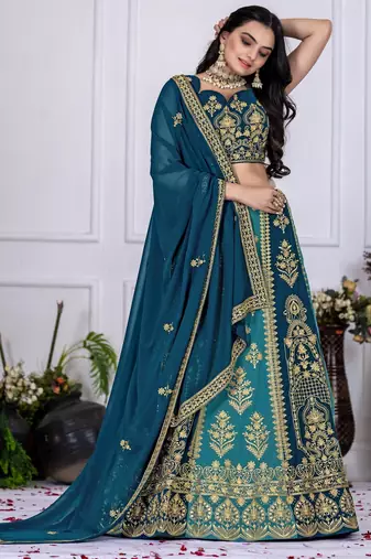 teal blue Designer Bollywood Style Lehenga Choli