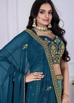 teal blue Designer Bollywood Style Lehenga Choli 4