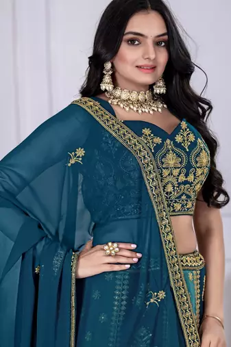 teal blue Designer Bollywood Style Lehenga Choli