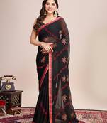Red embroidered georgette saree with blouse piece