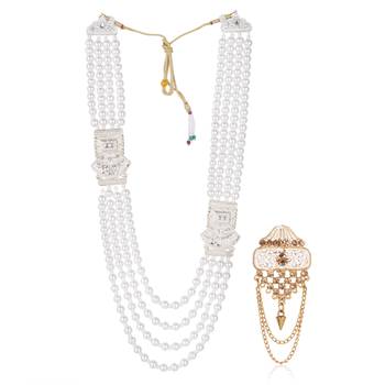 Premium Beaded Groom Mala with Elegant Brooch 2