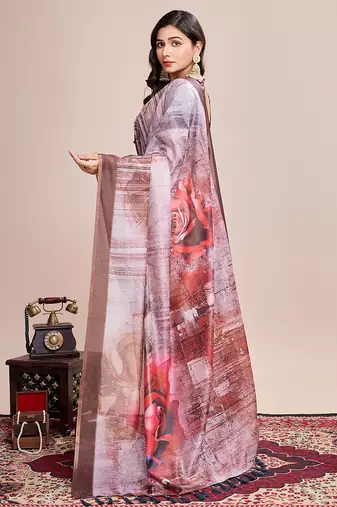 Multicolor printed linen saree with blouse piece