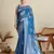 Blue woven cotton silk jacquard saree with blouse piece