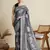 Grey woven cotton silk jacquard saree with blouse piece
