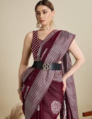 Maroon woven cotton silk jacquard saree with blouse piece 2