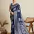 Navy blue woven cotton silk jacquard saree with blouse piece