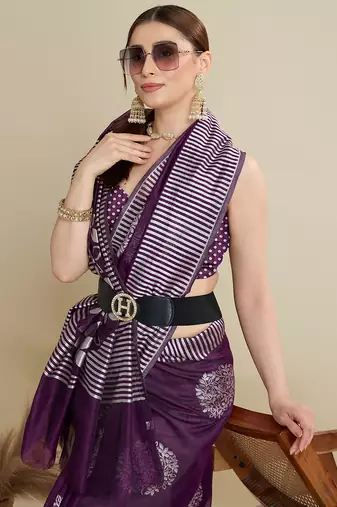 Purple woven cotton silk jacquard saree with blouse piece