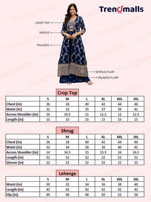 Trendmalls Trendmalls Georgette Embroidery Crop Top with Flared Palazzo and Shrug Set 8