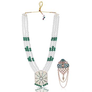 Beaded Layered Dulha Moti Mala With Designer Brooch 1