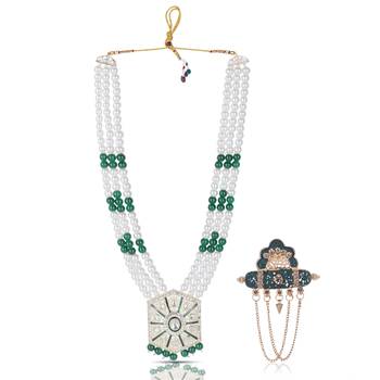 Pearl-Beaded Dulha Moti Mala Haar Necklace With Elegant Brooch 1