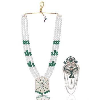 Pearl-Beaded Dulha Moti Mala Haar Necklace With Elegant Brooch 1