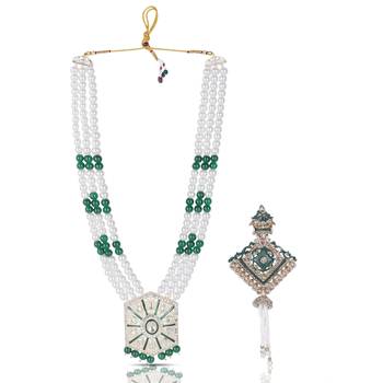 Pearl-Beaded Dulha Moti Mala Haar Necklace With Elegant Brooch 1