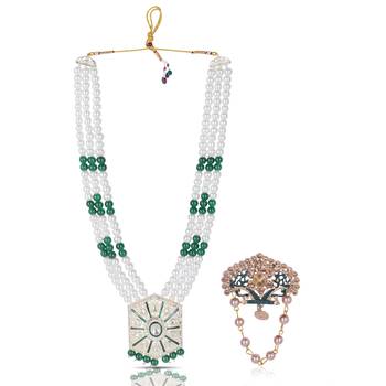 Pearl-Beaded Dulha Moti Mala Haar Necklace With Elegant Brooch 1