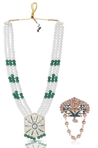 Pearl-Beaded Dulha Moti Mala Haar Necklace With Elegant Brooch