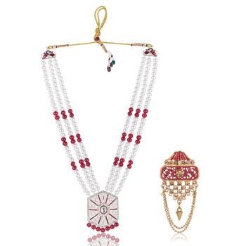 Pearl-Beaded Dulha Moti Mala Haar Necklace With Elegant Brooch 1