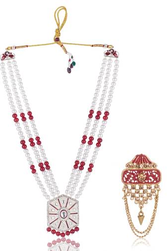 Pearl-Beaded Dulha Moti Mala Haar Necklace With Elegant Brooch