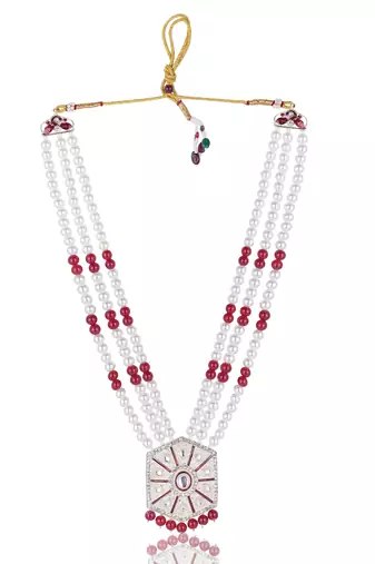 Pearl-Beaded Dulha Moti Mala Haar Necklace With Elegant Brooch