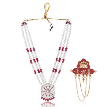 Pearl-Beaded Dulha Moti Mala Haar Necklace With Elegant Brooch 1