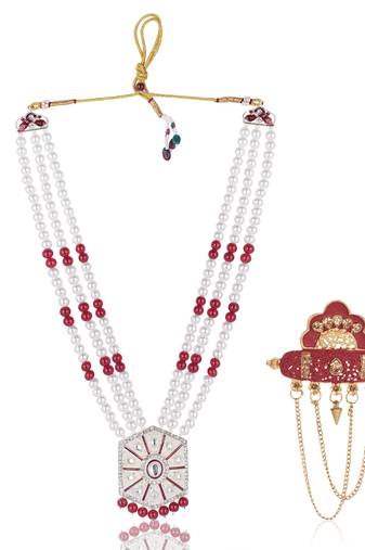 Pearl-Beaded Dulha Moti Mala Haar Necklace With Elegant Brooch