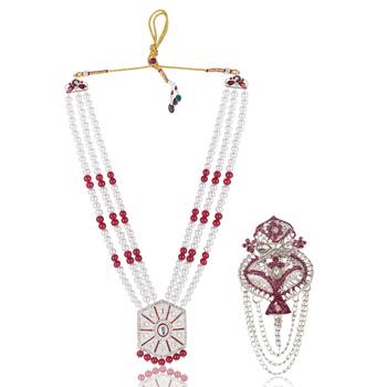 Beaded Layered Dulha Moti Mala With Designer Brooch 1