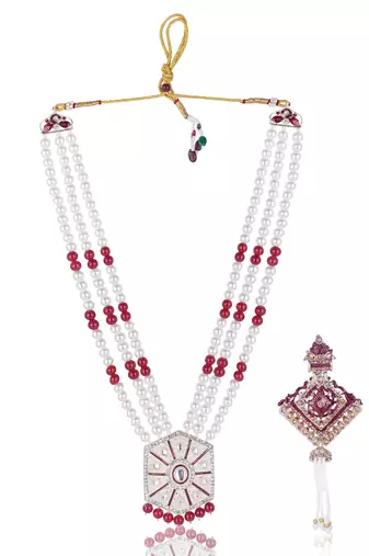 Beaded Layered Dulha Moti Mala With Designer Brooch