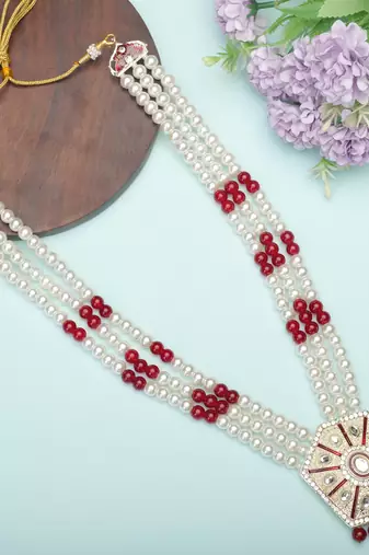 Beaded Layered Dulha Moti Mala With Designer Brooch