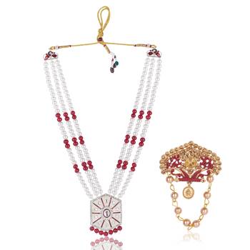 Pearl-Beaded Dulha Moti Mala Haar Necklace With Elegant Brooch 1