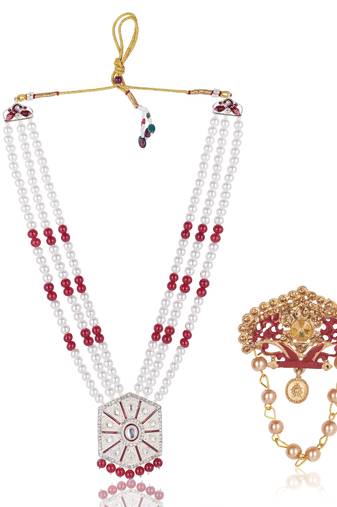 Pearl-Beaded Dulha Moti Mala Haar Necklace With Elegant Brooch