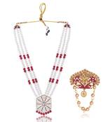 Pearl-Beaded Dulha Moti Mala Haar Necklace With Elegant Brooch