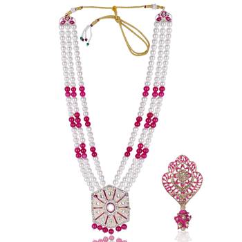 Pearl-Beaded Dulha Moti Mala Haar Necklace With Elegant Brooch 1