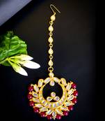   regal kundan chandbali maang tikka with ruby beads