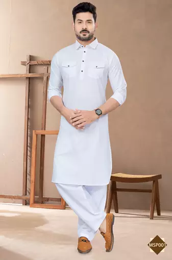 White cotton plain pathani suits for mens wear