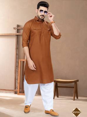 Dark brown cotton plain pathani suits for mens wear 1