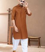 Dark brown cotton plain pathani suits for mens wear